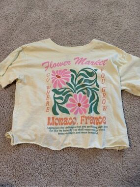 Yellow Kids Short Sleeve Tee with Pink Floral Graphic